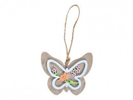 Velikonoce - Závěs Motyl, kytička, 10cm, dřevo
