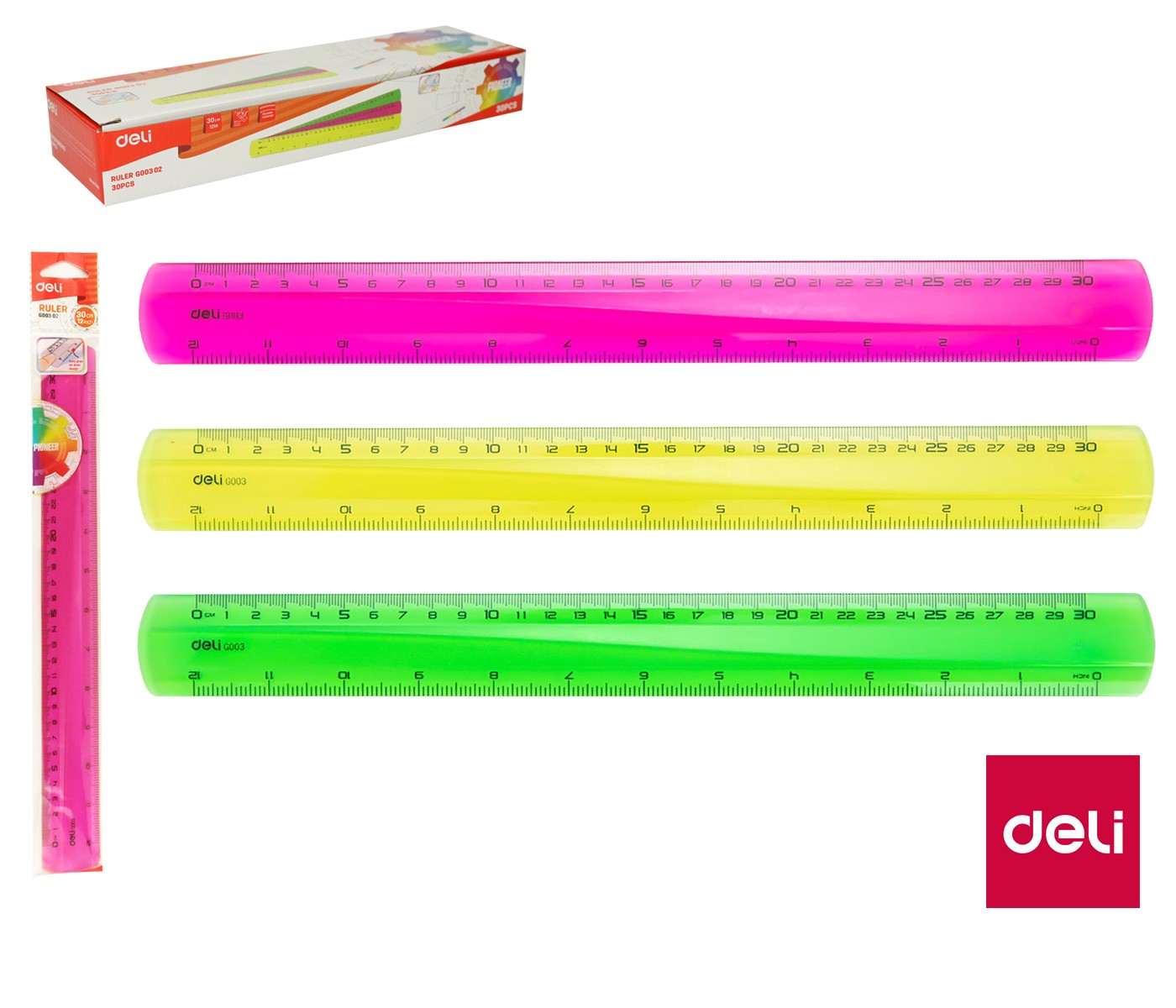 Pravítko 30cm PIONEER FLUO DELI