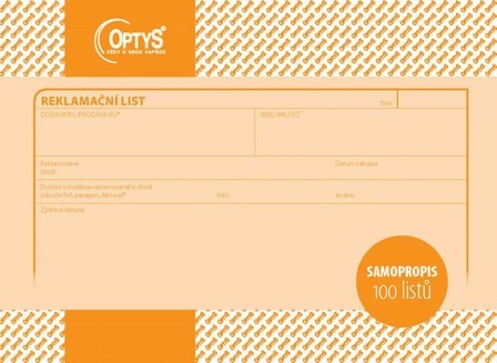 T-reklamační list A5 100ls propisovací oranž. OPTYS