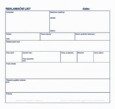 T-reklamační list 2/3 A4 100ls modrý MSK
