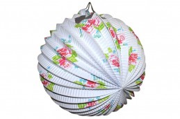 Lampión 25cm koule bílý potisk květy
